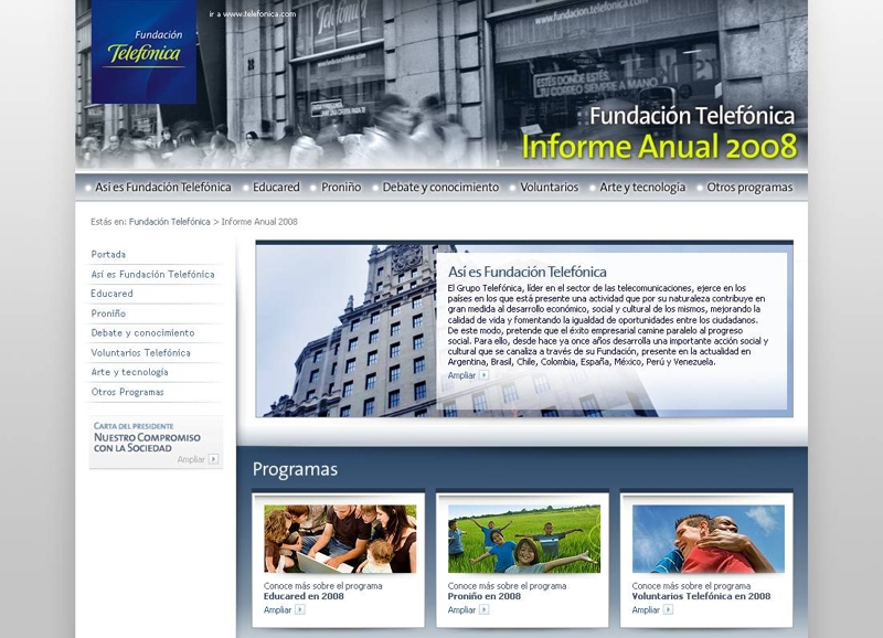 Portada de la version on line del Informe Anual 2008