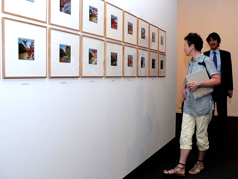Laurie Anderson visitó la Sala de Exposicónes de Fundación Telefónica, tras la entrega del galardón.