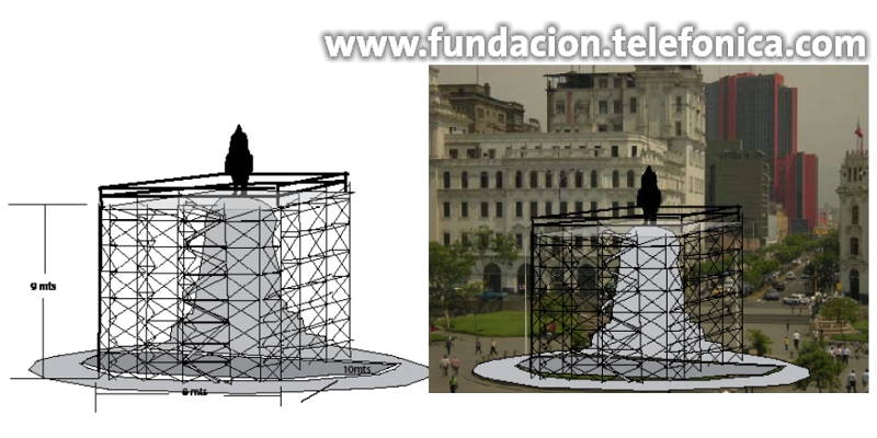 Boceto de "Yo y San Martín" de la artista chilena María Francisca Sánchez, que nivelará simbólicamente el suelo por el que andan San Martín y su caballo con el de los transeúntes mediante la construcción de una plataforma alrededor de esta emblemática escultura de La Plaza San Martín