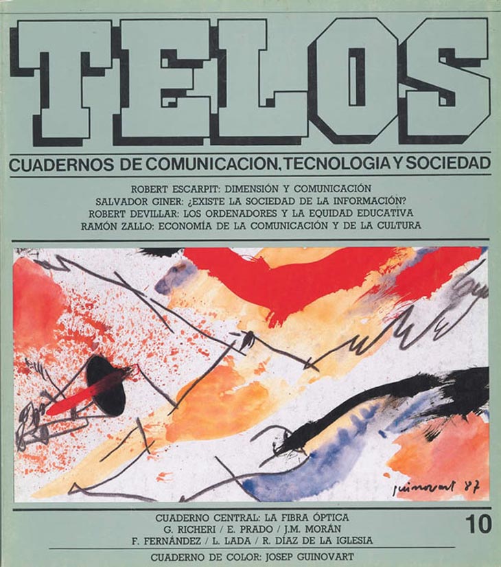 La fibra óptica no es una novedad hoy en día, porque la mayor parte de los hogares españoles disponen de conexión a esta tecnología, pero sí que lo era en 1987, cuando el número 10 de Telos le dedicó su Cuaderno Central. En este número también destaca el Cuaderno de Color, dedicado al artista Josep Guinovart, que había obtenido el Premio Nacional de Artes Plásticas en 1982 y había sido nombrado Caballero de la Orden de las Artes y de las Letras del Ministerio de Cultura de Francia en 1984, entre otras distinciones.