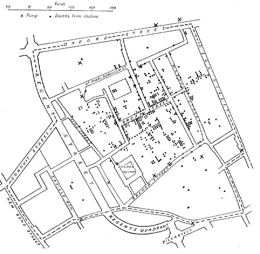 Variante del mapa original del Dr. John Snow