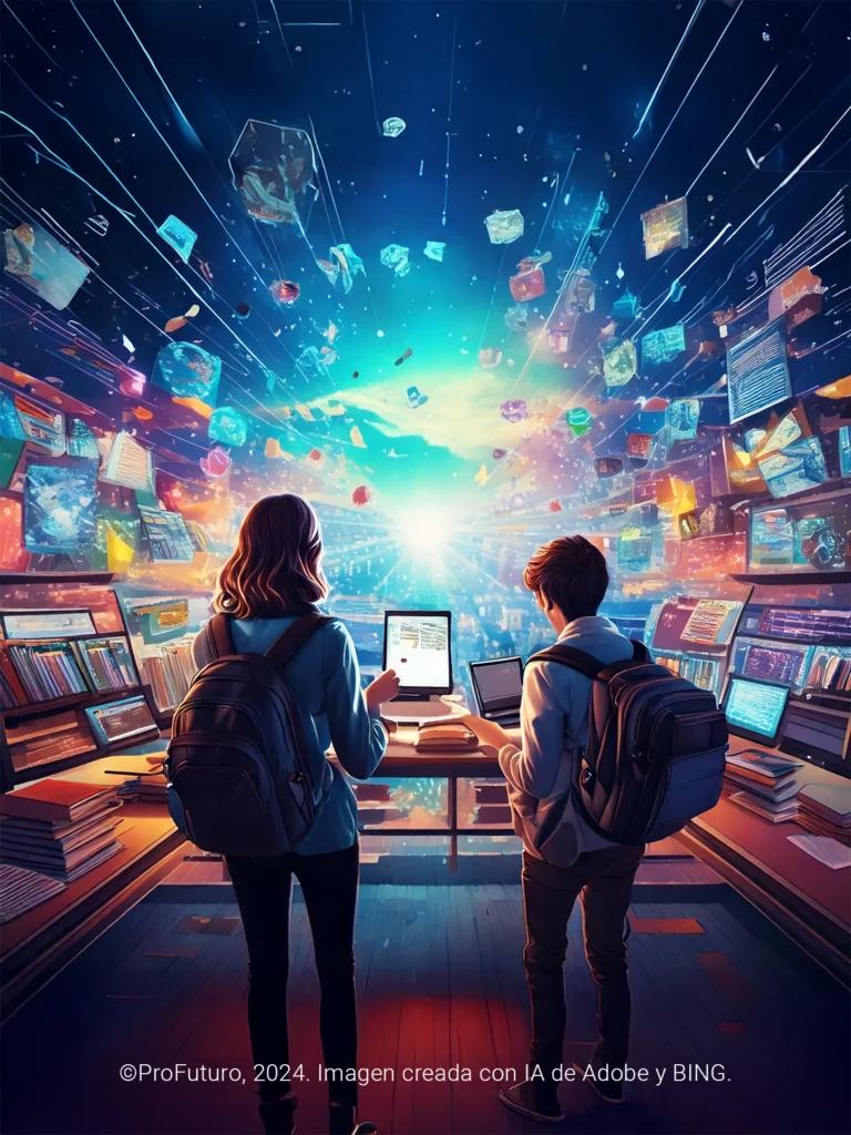 Imagen generada con IA – Dos niños en una alegoría visual de contacto con la tecnología Imagen generada con IA - Dos niños en una alegoría visual de contacto con la tecnología