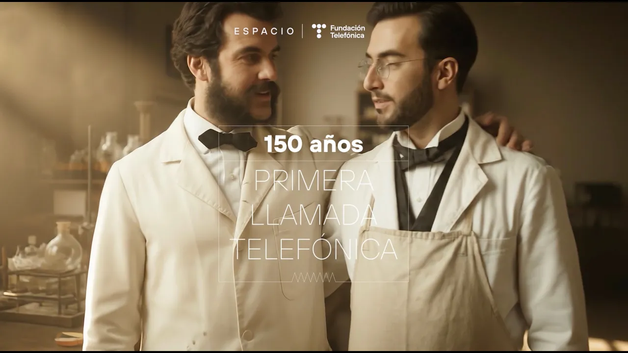 Alexander Graham Bell y Watson tras la primera llamada de la historia. Imagen recreada por IA.