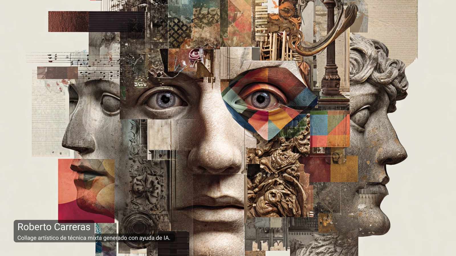 Roberto Carreras, Collage artístico de técnica mixta generado con ayuda de IA.