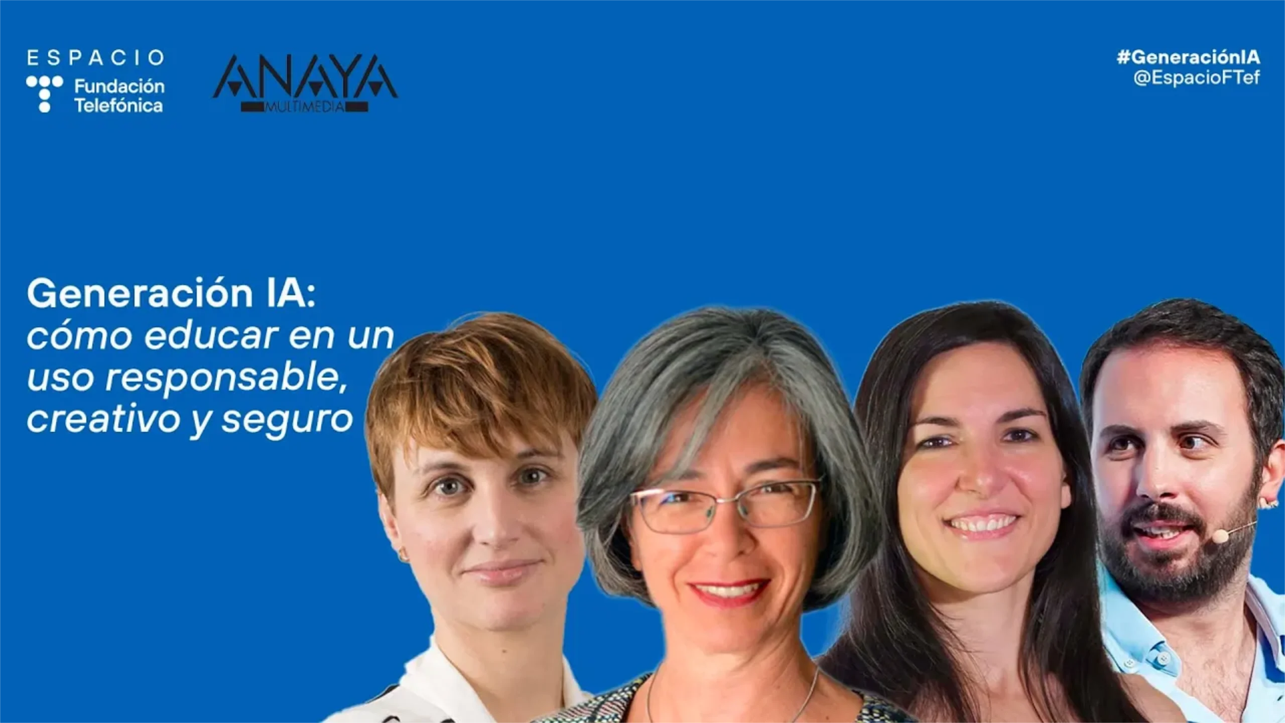 Portada del streaming Generación IA con la cara silueteada de los cuatro ponentes Portada del streaming Generación IA con la cara silueteada de los cuatro ponentes