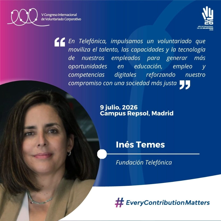 Imagen con las declaraciones de Inés Temes, responsable de Voluntariado en Fundación Telefónica, durante el V Congreso Internacional Voluntare